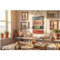 riess-ambiente Wanddekoobjekt SURF & BEACH 110cm bunt - Dekoschild, maritim, Holzplanken, Schrift (Einzelartikel, 1 St), Accessoire mit Strandhaus-Flair – ideal für Flur und Wohnbereiche