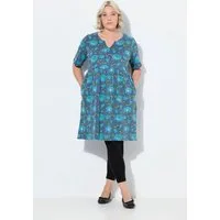 Ulla Popken Midikleid Longshirt Blüten V-Ausschnitt Halbarm Taschen