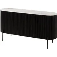 Massivmoebel24 Sideboard BARCELONA (Massivholz), Mango 145x40x76 schwarz lackiert / Marmor weiß BARCELONA #103