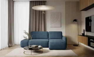 Ecksofa mit Schlaffunktion Sofa LUKA in Stoff Cremona Dunkelblau Ottomane Rechts