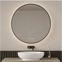 EMKE Badspiegel LED-Badezimmerspiegel Rund mit Uhr, Anti-Beschlag, Neutrales Licht (4300K), Dimmbar, IP44,Ø60/70/80 cm