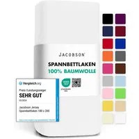 Jacobson Spannbettlaken aus 100% Baumwolle, Jersey Bettlaken 160 g/m², Spannbetttuch mit Gummizug, pflegeleicht & viele Farben