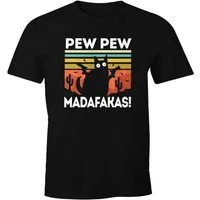 MoonWorks Print-Shirt Herren T-Shirt Pew Pew Madafakas! schwarze Katze Fun-Shirt Spruch Meme lustig Moonworks® mit Print
