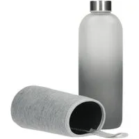 elasto Trinkflasche 1000 ml Wasserflasche "Iced" aus Glas mit Hülle inkl. Deckel, Glasflasche, Teeflasche, Stylisch, Arbeit, Schule, Erwachsene & Kinder