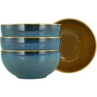 CreaTable Schale Mallorca, Buddha Bowl 4-tlg, Steinzeug, (Set, 4-tlg), Spezialglasur mit Vintage Außenrand