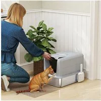PawHut Katzentoilette Katzenklo mit Deckel, für Katzen bis 6 kg, Grau