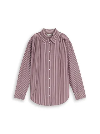 Tom Tailor - Loose Fit Popeline Hemdbluse preppy plum white stripe - Gr. - 38