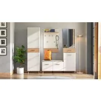 Home affaire Garderoben-Set Sein Kompaktgarderobe, Flurgarderobe, Dielenschrank, Hochglanzfronten, (Komplett-Set, 5-St), Gardreobenschrank, Schuhschrank, Sitzbank, Garderobenpaneel & Spiegel