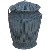 Krines Home Wäschetonne Wäschekorb Wäschetonne Wäschesammler Ø 50 cm aus echtem Rattan, rund mit Deckel und Inlett