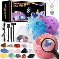 POPOLIC Experimentierkasten Fossilien Ausgrabungsset Kinder STEM Mineralogie Spielzeug, (Ausgrabungsset für Kinder, Halskette Herstellen mit Natürliche Edelsteine und Kristalle, 1-tlg), Planeten Geschenk für ab 6 7 8 9 10+