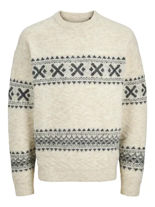 JACK&JONES - JPRBLUMAX FAIRISLE KNIT CREW NECK LN Simply Taupe - Gr. - L
