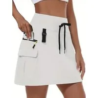 FemmeTone Minirock Damen Cargorock sportlich mit Taschen, kurzer Sommerrock mit Kordelzug Outdoorrock mit Reißverschlusstaschen, Freizeitrock elastischer Bund