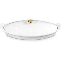 LE CREUSET Backform Fischbackform mit Deckel 34 cm Tradition White, 1,6l, Steinzeug, mikrow.- & spülm.sicher, glasiert, weiß