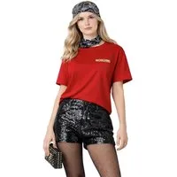Moschino T-Shirt COUTURE Damen Metal Gold Logo Regular Fit Goldene Metall-Logo-Applikation auf der Brust