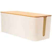 Intirilife Kabelbox, (1-tlg), Kabelbox mit Bambusdeckel in Weiß Kabelmanagement Box