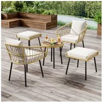 Flieks Balkonset, 5-teiliges Rattan Balkonset Gartenmöbel-Set Stuhl*2+ Hocher*2+ Tisch*1