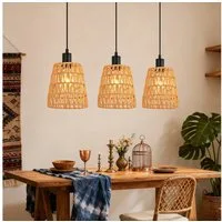 ZMH Pendelleuchte Hängelampe Boho Pendelleuchte Rattan 1/3 Flammig Vintage Geflochten, ohne Leuchtmittel, E27 Hängeleuchte