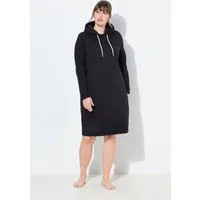 Ulla Popken Schlafanzug Loungwear-Kleid Kapuze weich angeraut Rippbündchen