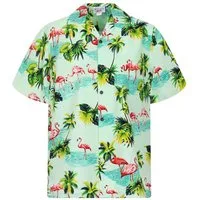 Pacific Legend Hawaiihemd "Flamingo" Herren Kurzarm Baumwolle Kokosknöpfe Original Hawaii