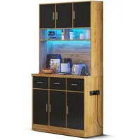Flieks Küchenbuffet mit LED-Beleuchtung und Steckdosen (1-St., 100x40x180cm) Hochschrank Küchenschrank Geschirrschrank mit verstellbare Ablagen