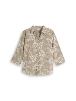 Tom Tailor - Plus Size - Bluse mit Stickerei olive white big flower design - Gr. - 54