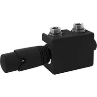 LuxeBath Heizkörperthermostat Ventil-Armaturen Multiblock Mittelanschluss Anschlussgarnitur, Thermostatventil Schwarz Universal Eck-Durchgangsform + Thermostatkopf