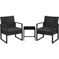 Yaheetech Balkonset 3-teilig Terrassenmöbel-Set in Rattan-Optik, Sitzgruppe mit 2 Stühle & 1 Quadratischem Beistelltisch mit Glasplatte