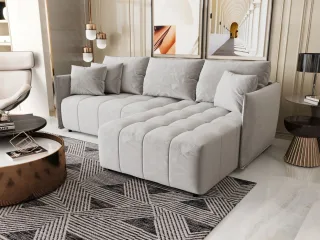 Ecksofa Schlafsofa TREVISO Stoff Monolith Hellgrau Ottomane Rechts