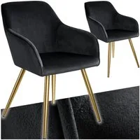 tectake Esszimmerstuhl Wohnzimmerstuhl gepolstert, in Samtoptik, 58 x 62 x 82 cm (Küchenstuhl Marilyn in schwarz/gold, 2 St), durchgehende Lehne, goldene Stahlbeine, bodenschonend