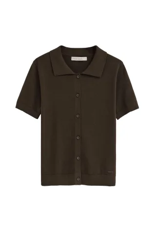 Kurzärmliger Cardigan in dunklem Schokobraun mit Polo Club Logo