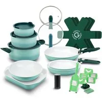 Genius Pfannen-Set Cerafit Revolution Vario Kochgeschirr, (27-teiliges - Set, All-in-One Kochset für maximale Vielseitigkeit), Platzsparend stapelbar mit abnehmbaren Griffen
