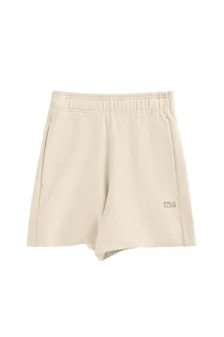 Kurze Hose aus Baumwolle ecru mit gesticktem Logo