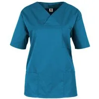 BEB Schlupfbluse beb MEDIZIN/PFLEGE Damen KASACK Kurzarm V-Neck Baumwollmix Petrol