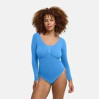 cfab (creamy fabrics) Shaping-Body Bodysuit Sculpting Shapewear Longsleeve mit Slip-Silver Lake Blue-3XL (1-tlg)