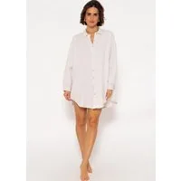 SASSYCLASSY Longbluse Oversize Musselin Bluse Damen Langarm Elegant Hemdbluse lang aus Baumwolle mit V-Ausschnitt, One Size (Gr. 36-48)