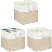 relaxdays Regalkorb Aufbewahrungskorb Leinen im 3er Set, Beige, 33 x 33 x 33 cm