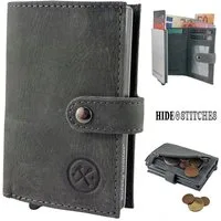Hide & Stitches Geldbörse Slim Wallet mit Münzfach, Scheinfach & RFID-Schutz, Kartenetui, / Cardholder für bis zu 7 Karten + 2 Kartenfächer + 1 Klarsichtfach