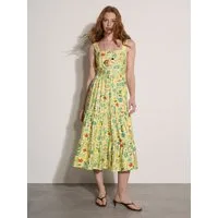 Apricot Midikleid Gestuftes Midi-Kleid mit Raffung und Blumenprint