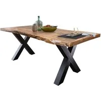 Massivart® Baumkantentisch TOMASO / Massivholz Mango / 55 mm Tischplatte, Standbeine als X-Gestell / Metall schwarz lackiert / Industrial Look