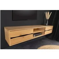 riess-ambiente Lowboard LIVING EDGE 160cm natur / schwarz · TV-Schrank mit Wildeichen-Front (Einzelartikel, 1 St), hängend · Wohnzimmer · 2 Türen · Baumkante · Holzfurnier · Industrial