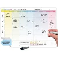 TOBJA Wandtafel Monatsplaner A3 selbsthaftender abwischbar inkl. Stift, Wochenplaner Whiteboard Planer