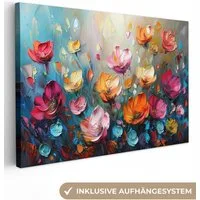 OneMillionCanvasses® Leinwandbild Blumen - Bunt - Abstrakt - Farbe - Natur, Fotodruck (1 St), Leinwand Bilder Klein, Wand Dekoration Aesthetic 30x20 cm