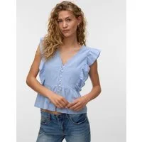Vero Moda Rüschenbluse VMVIDO SL TAPE TOP WVN Baumwollmischung