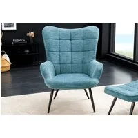 riess-ambiente Sessel SCANDINAVIA blau / schwarz - Strukturstoff, Metallbeine, gepolstert (Einzelartikel, 1-St), Wohnzimmer · Metall · mit Armlehnen · Scandi Design · Ziersteppung