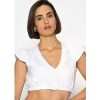 SASSYCLASSY Dirndlbluse Dirndlbluse aus Musselin mit Stickerei für Damen Traditionelle Trachtenbluse mit V Ausschnitt und Flügelärmel Weiß