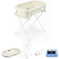 Babykajo Babybadewanne, (Set, 4-tlg), Babywanne faltbar mit Ständer, Abflussschlauch und Thermometer