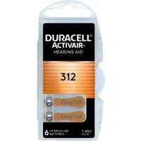 Duracell DURACELL Knopfzelle Activair, Typ 312, Zink Air, 1,45V, 6 Stück Knopfzelle