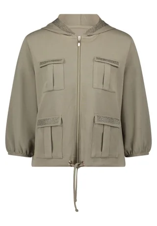 Betty Barclay - Sweatjacke mit Kapuze und 3/4-Ärmeln grün - Gr. - 38