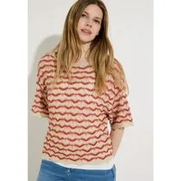 MORE&MORE Rundhalspullover leichter, gestreifter Ajour-Strickpullover
