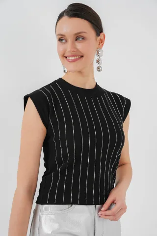 Besetzte Bluse im Slim Fit mit Rundhalsausschnitt